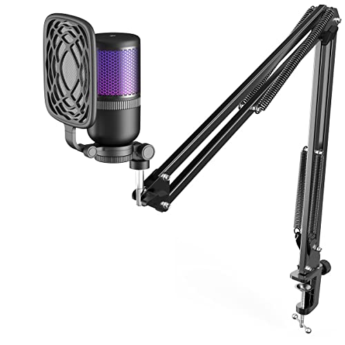 AM-C26 RGB USB Plug & Play Condenser Microphone Kit with Boom Arm & Pop-filter