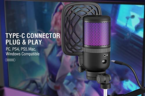 AM-C26 RGB USB Plug & Play Condenser Microphone Kit with Boom Arm & Pop-filter