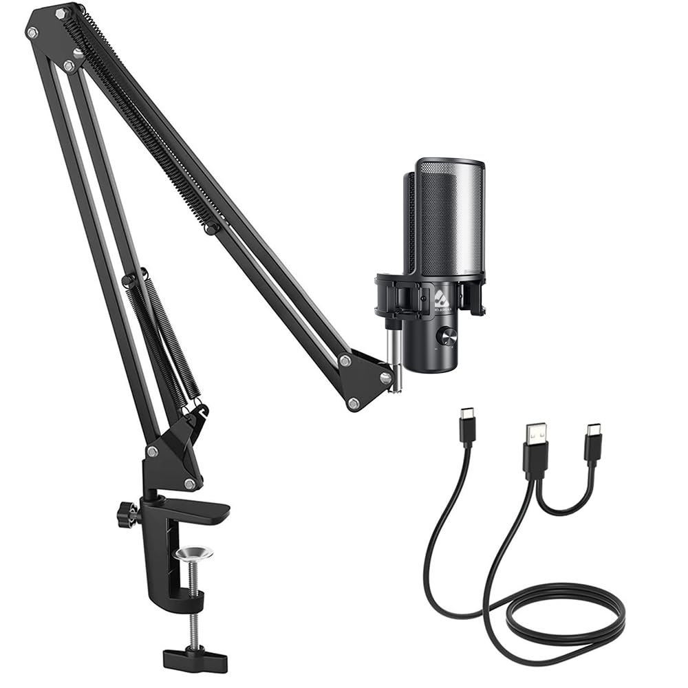 AM-C40 USB Plug & Play Condenser Microphone Kit with Boom Arm & Pop-Filter