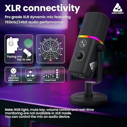 Audio Array RGB Podcast Bundle | Dynamic RGB USB/XLR Mic | PB-07