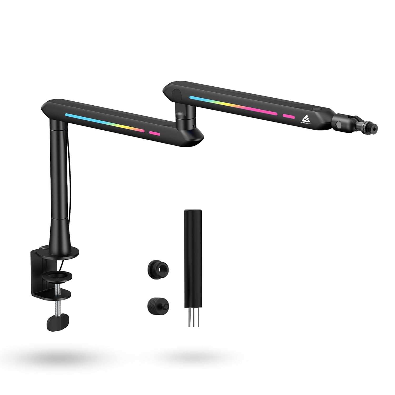 Audio Array AA-19BL RGB Low Profile Boom arm Stand with Riser | 71cm reach & 20 RGB lighting effects