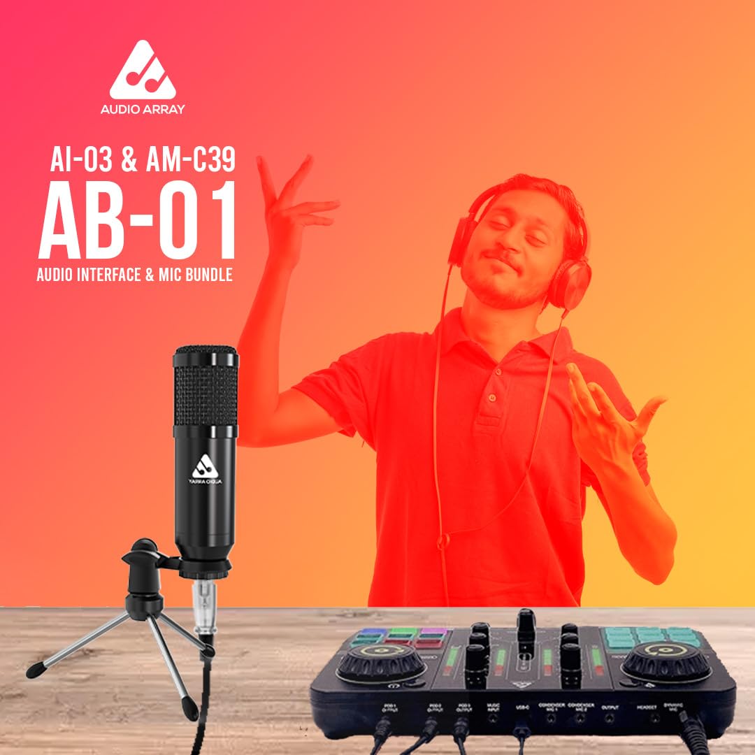 Audio Array AB-01 Audio Interface Podcasting Streaming Console Mixer with Bluetooth & XLR to 3.5mm Condenser Mic