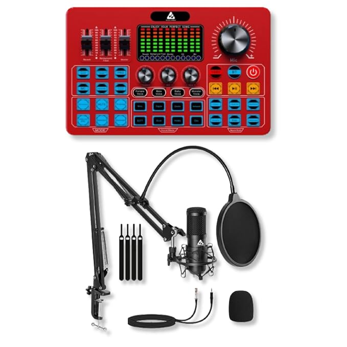 AB-06 Professional Bluetooth Podcasting Streaming Soundcard Mixer Bundle with XLR Condenser Mic Kit