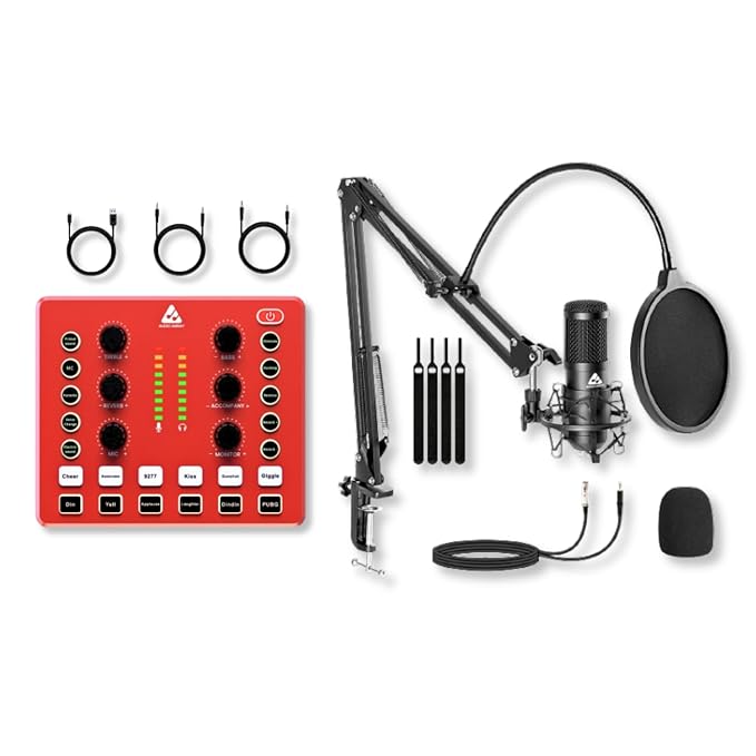 AB-07 Professional USB Soundcard Mixer Bundle with XLR Condenser Mic Kit