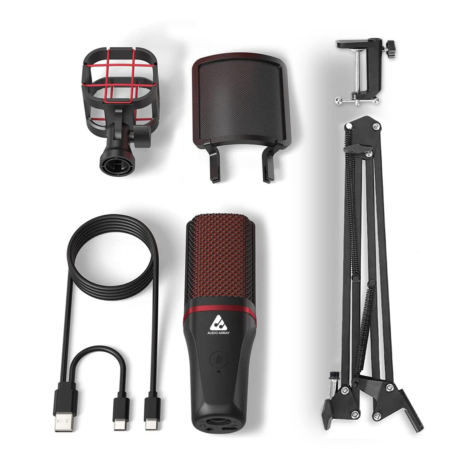 AM-C7 Plug & Play Condenser Microphone Kit with Boom Arm & Pop-filter