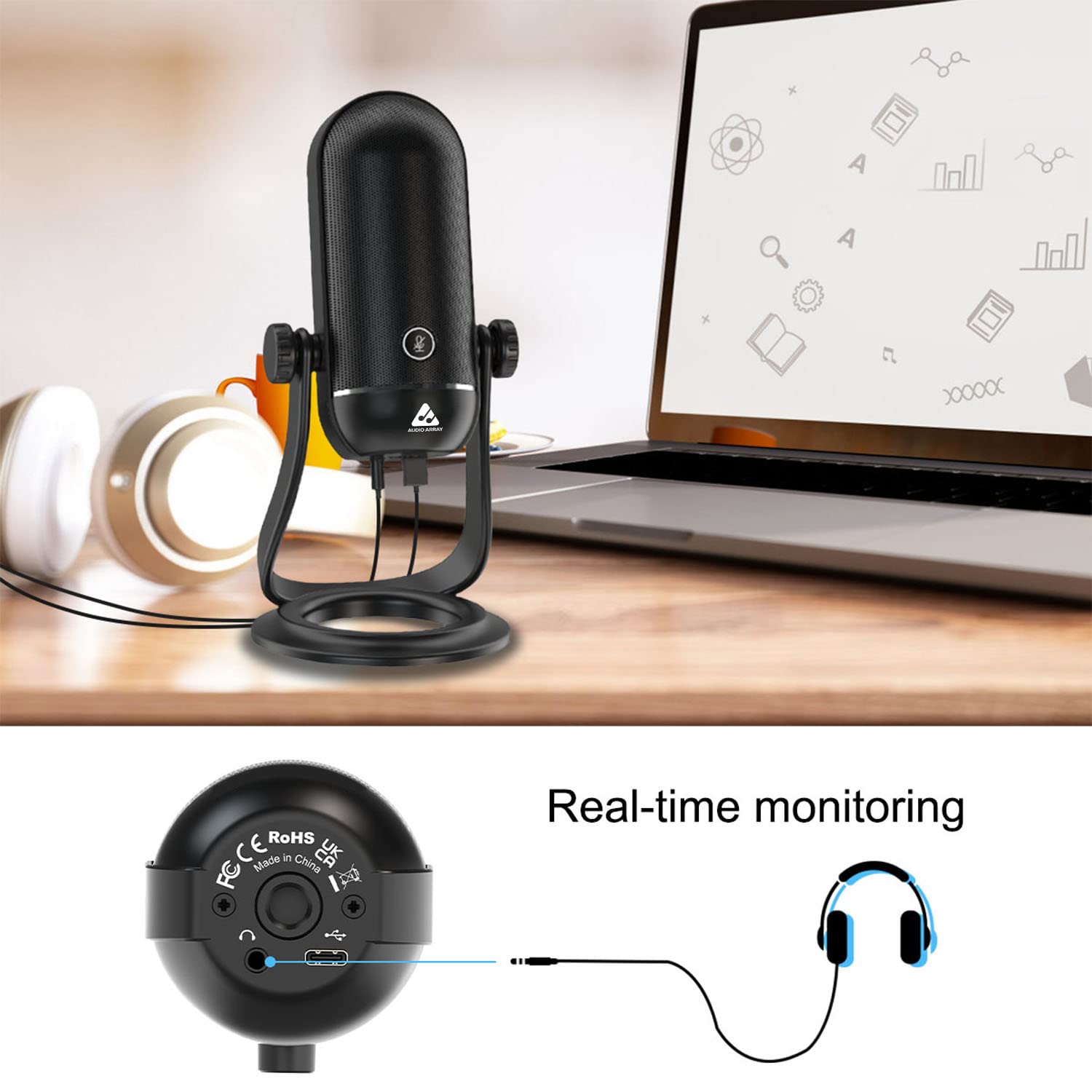 AM-C9 USB Plug & Play Condenser Microphone Kit | Metallic Base