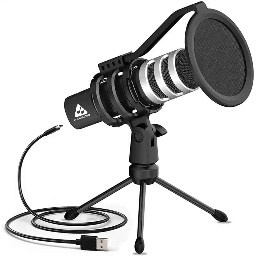 AM-C4 USB Plug & Play Condenser Microphone with Tripod, Pop-Filter & Shock Mount