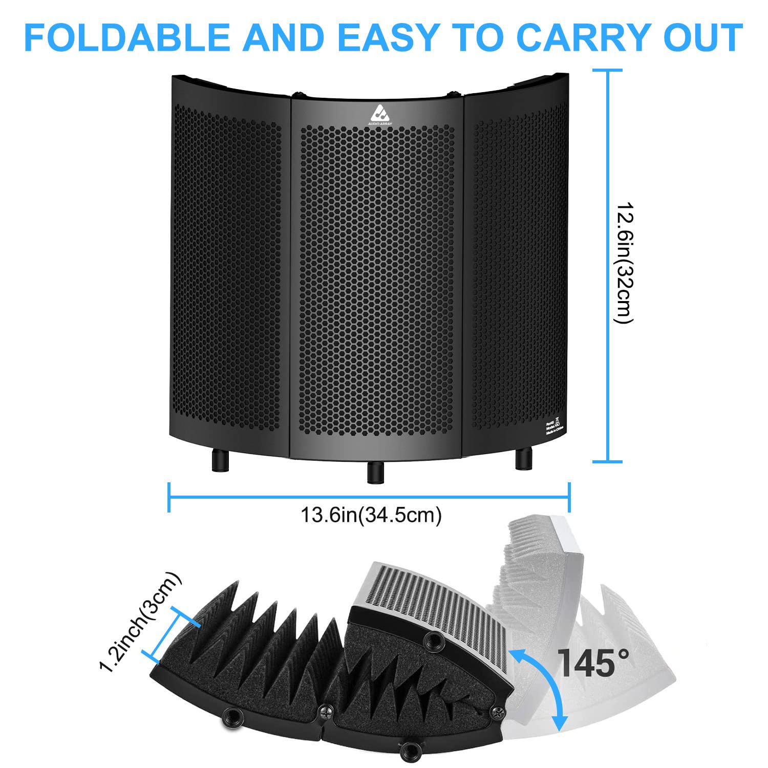 Audio Array AA-02 3-Panel Curved Isolation Shield with Insulation, Absorption & Reflection