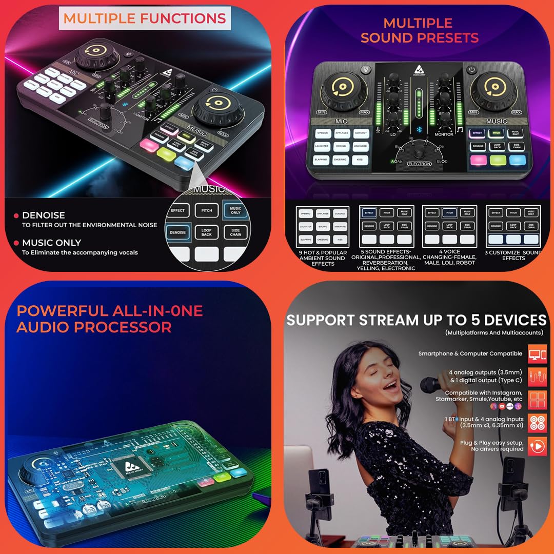 Audio Array AB-01 Audio Interface Podcasting Streaming Console Mixer with Bluetooth & XLR to 3.5mm Condenser Mic