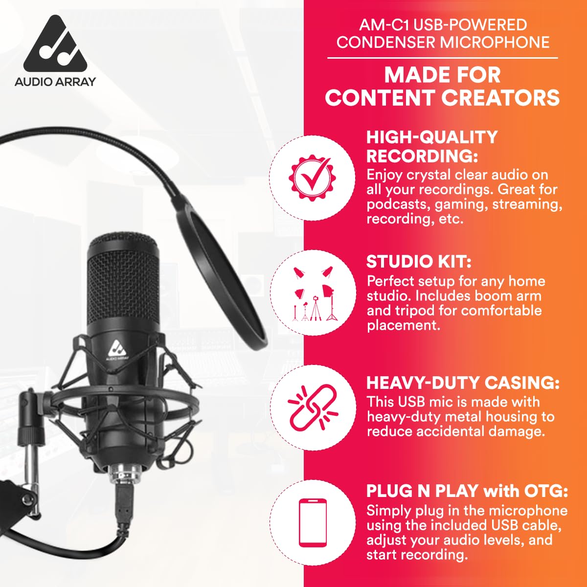 AM-C1 USB Condenser Microphone Kit