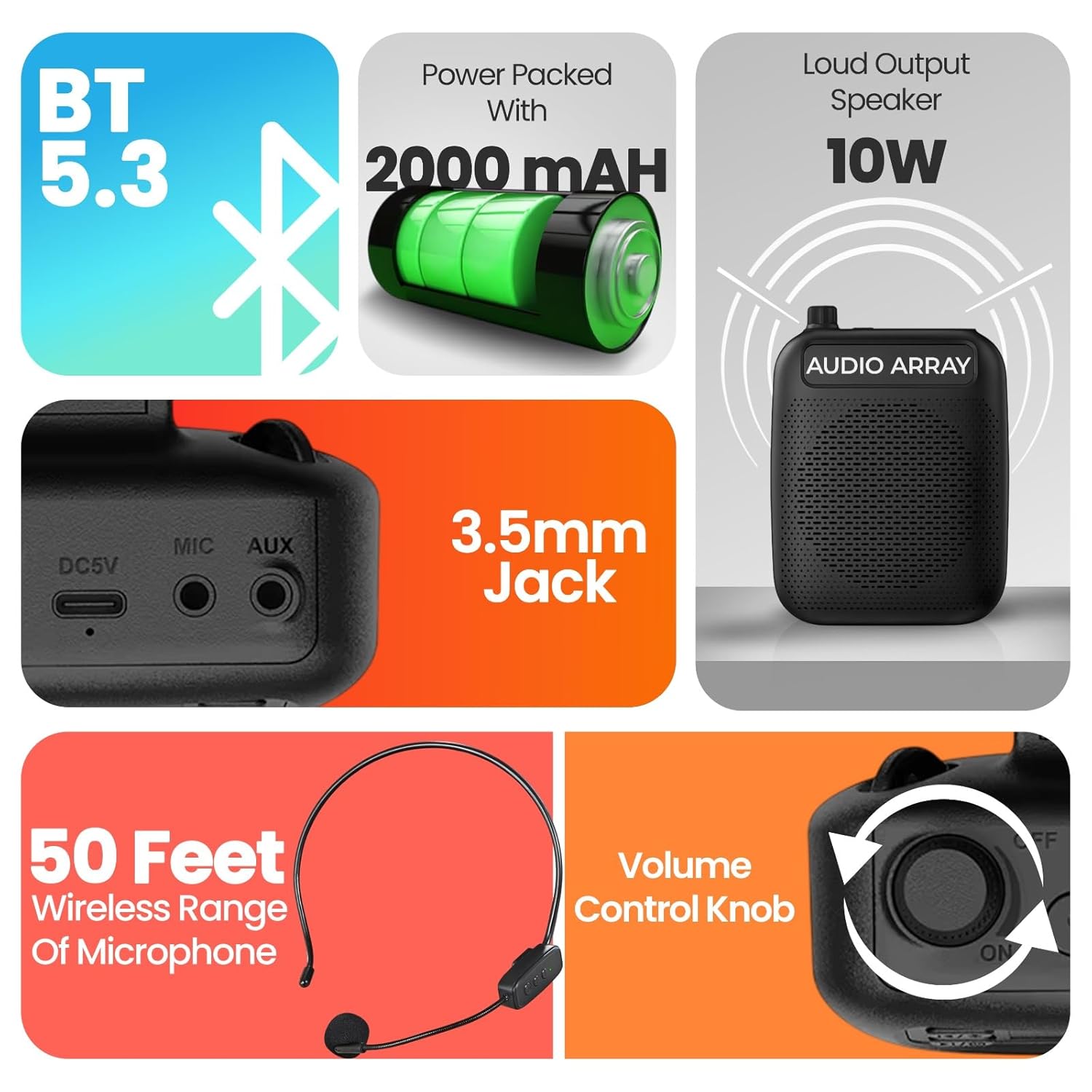 Audio Array AM-W47 Wireless Voice Amplifier with Bluetooth 5.3