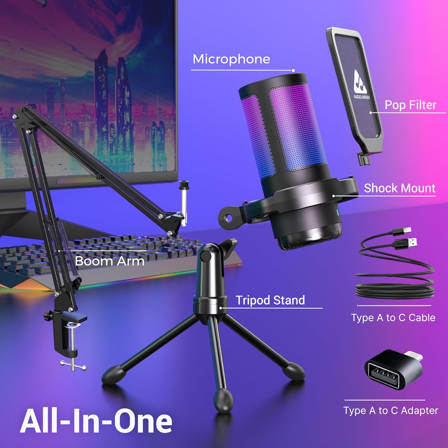 Audio Array AM-C46 Professional RGB USB Condenser Microphone Kit