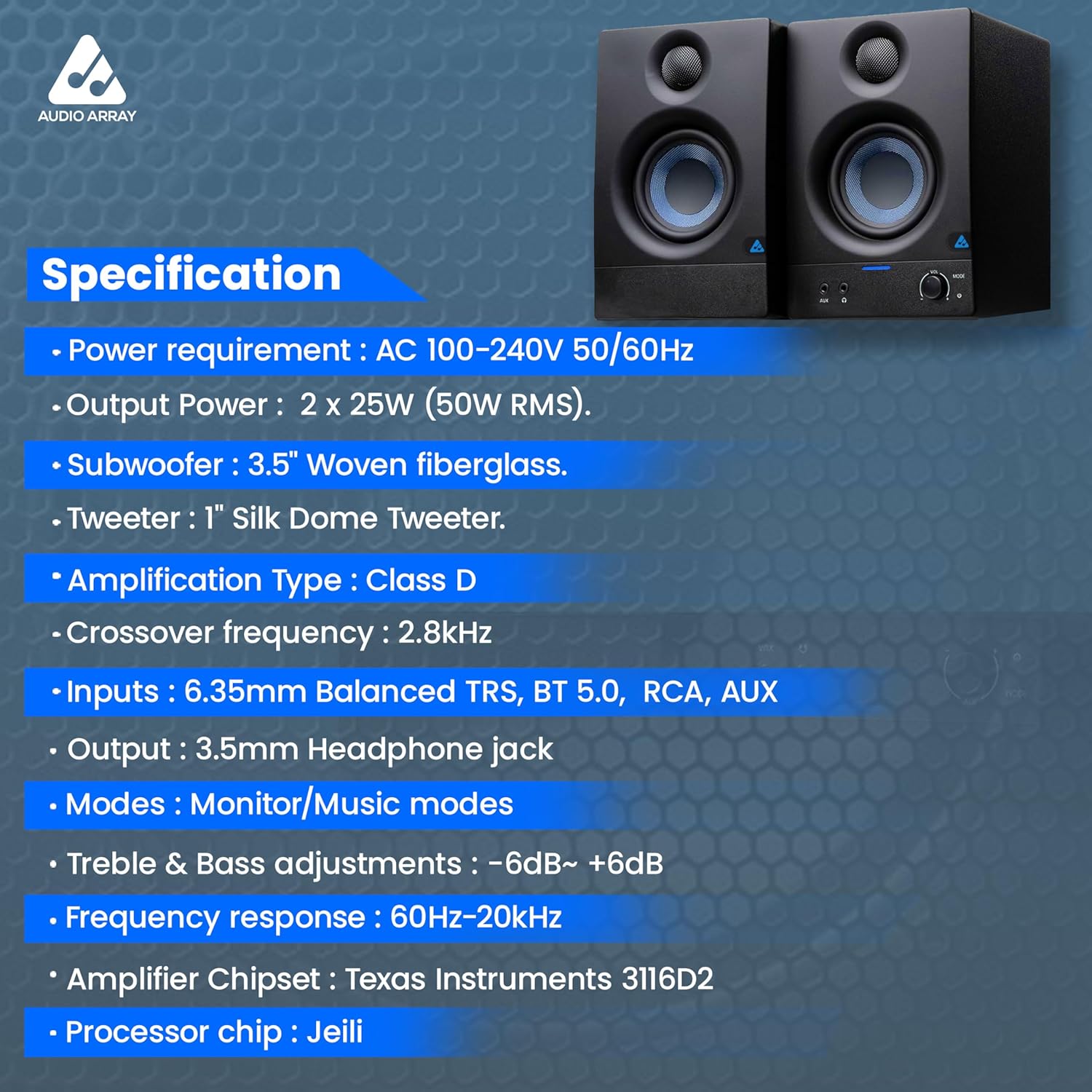Audio Array AM-S2 50 Watt 3.5" Studio Monitor Speakers