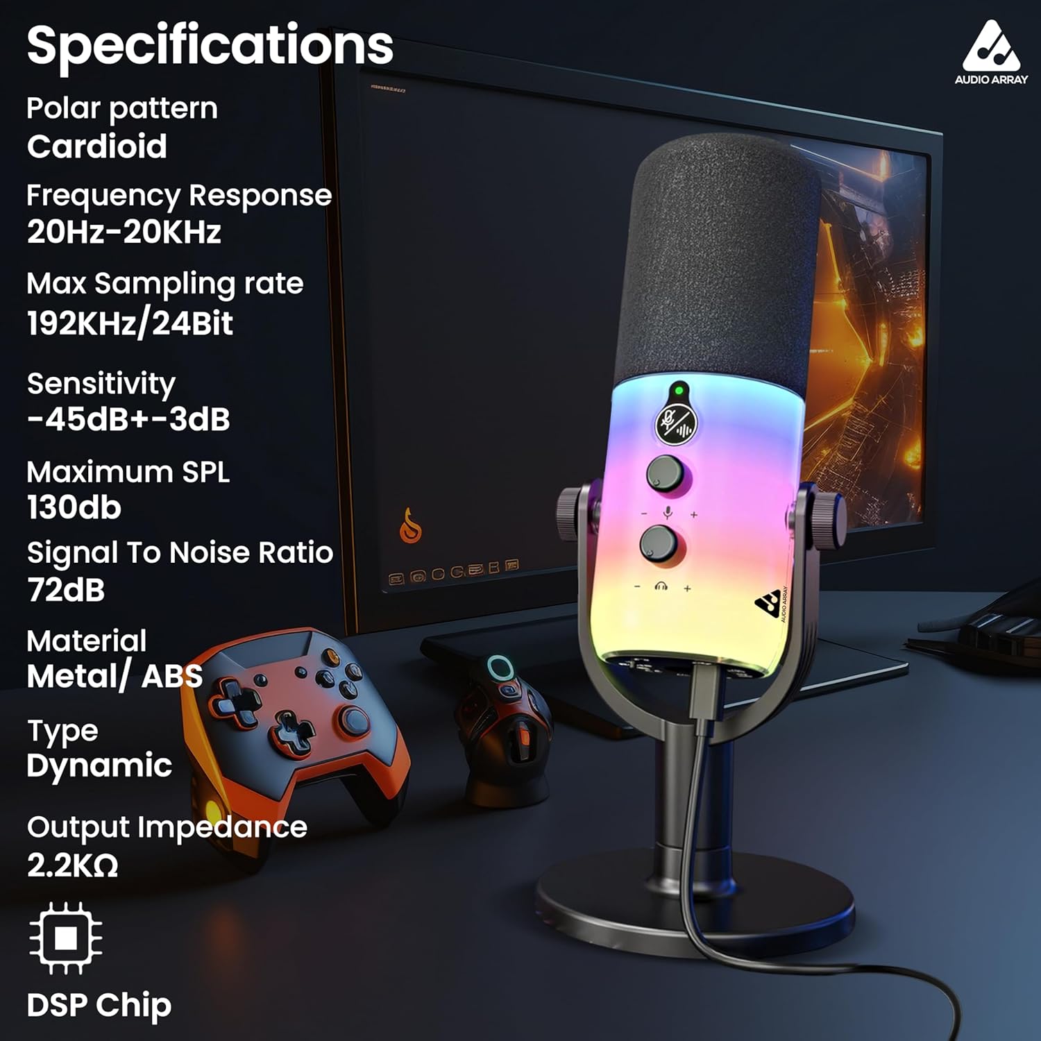 Audio Array AM-C48 Full RGB Dynamic XLR/USB Microphone