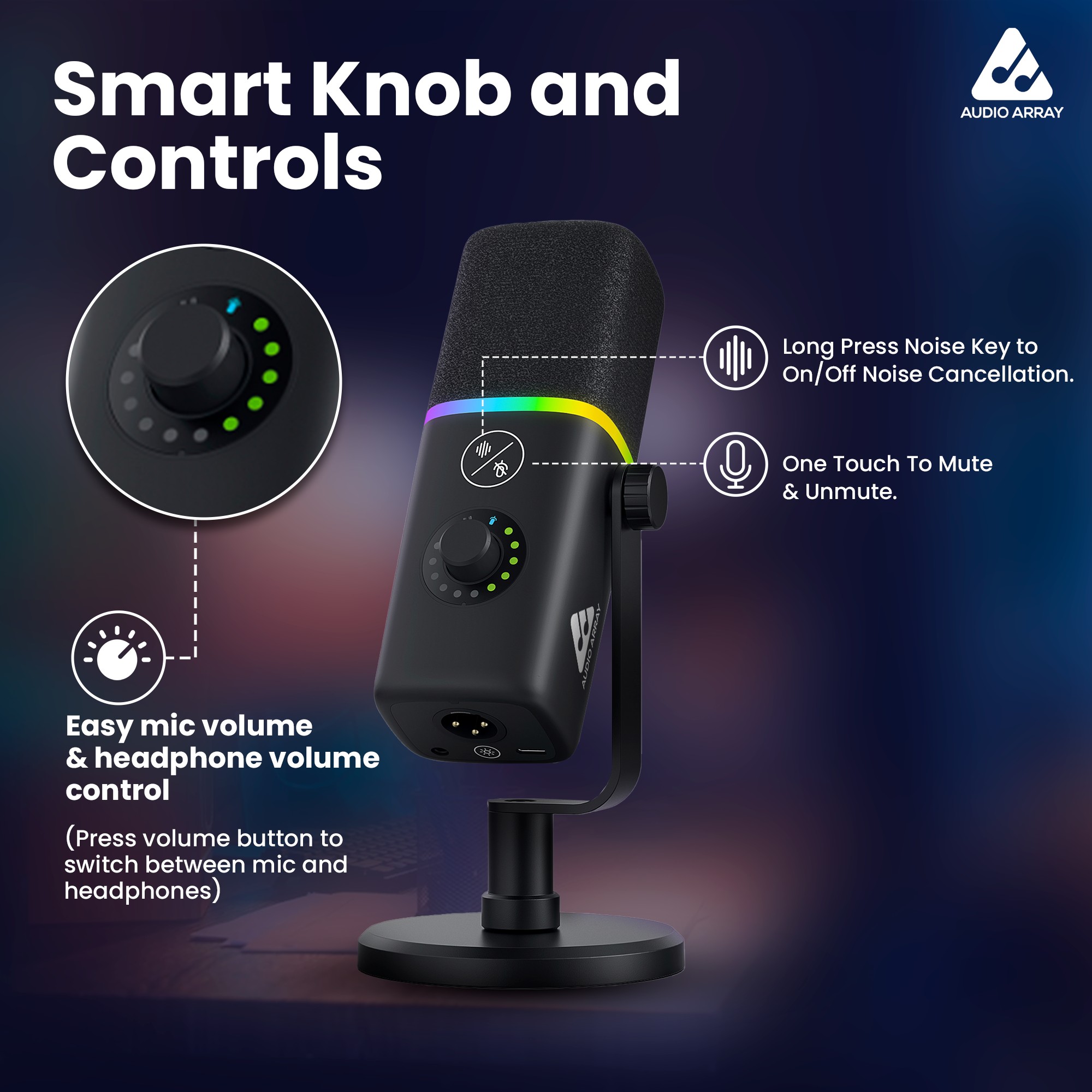 Audio Array AM-C45 Pro XLR/USB RGB Dynamic Microphone Kit