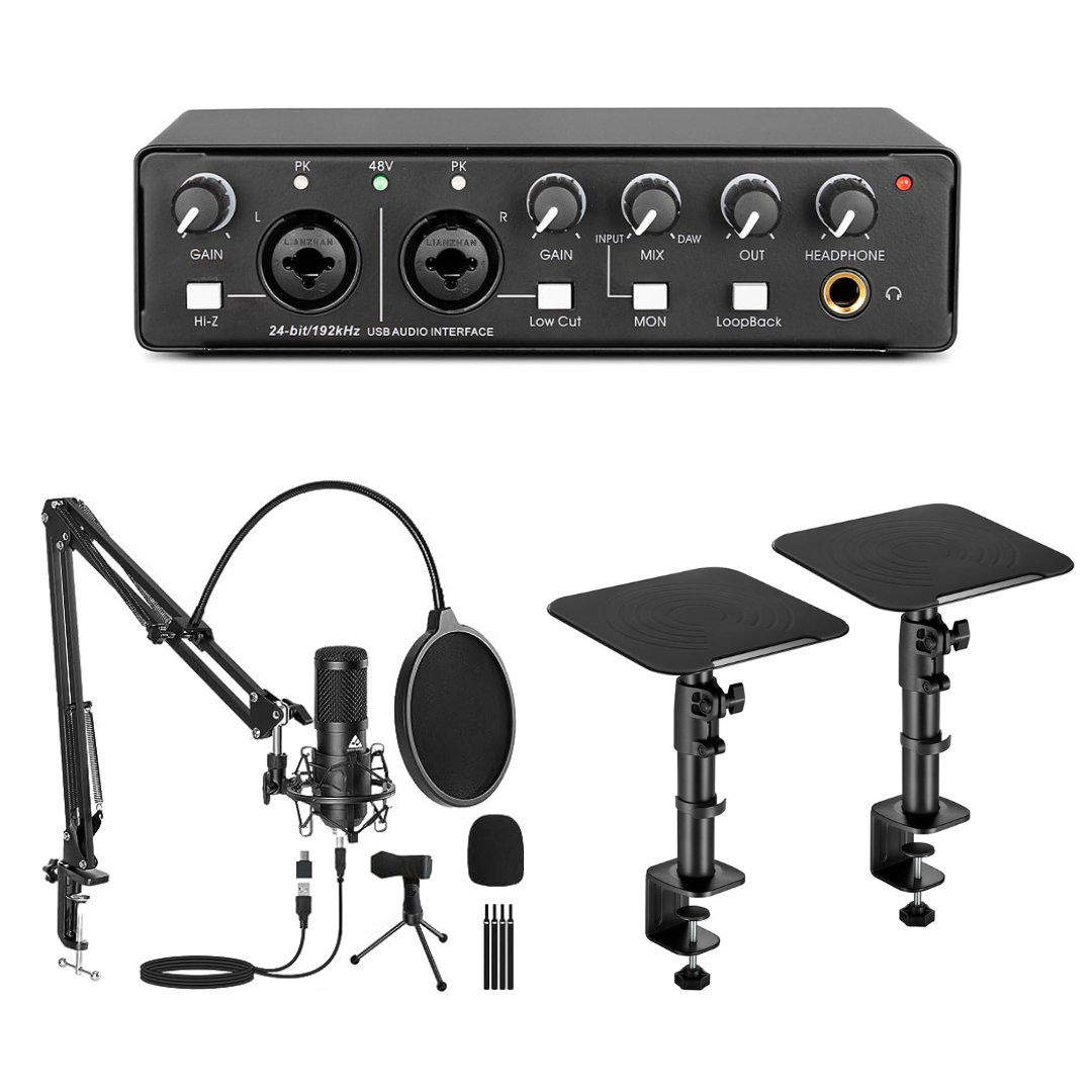Home Studio Setup - Audio Interface, Condenser Microphone Kit, Speaker Stands