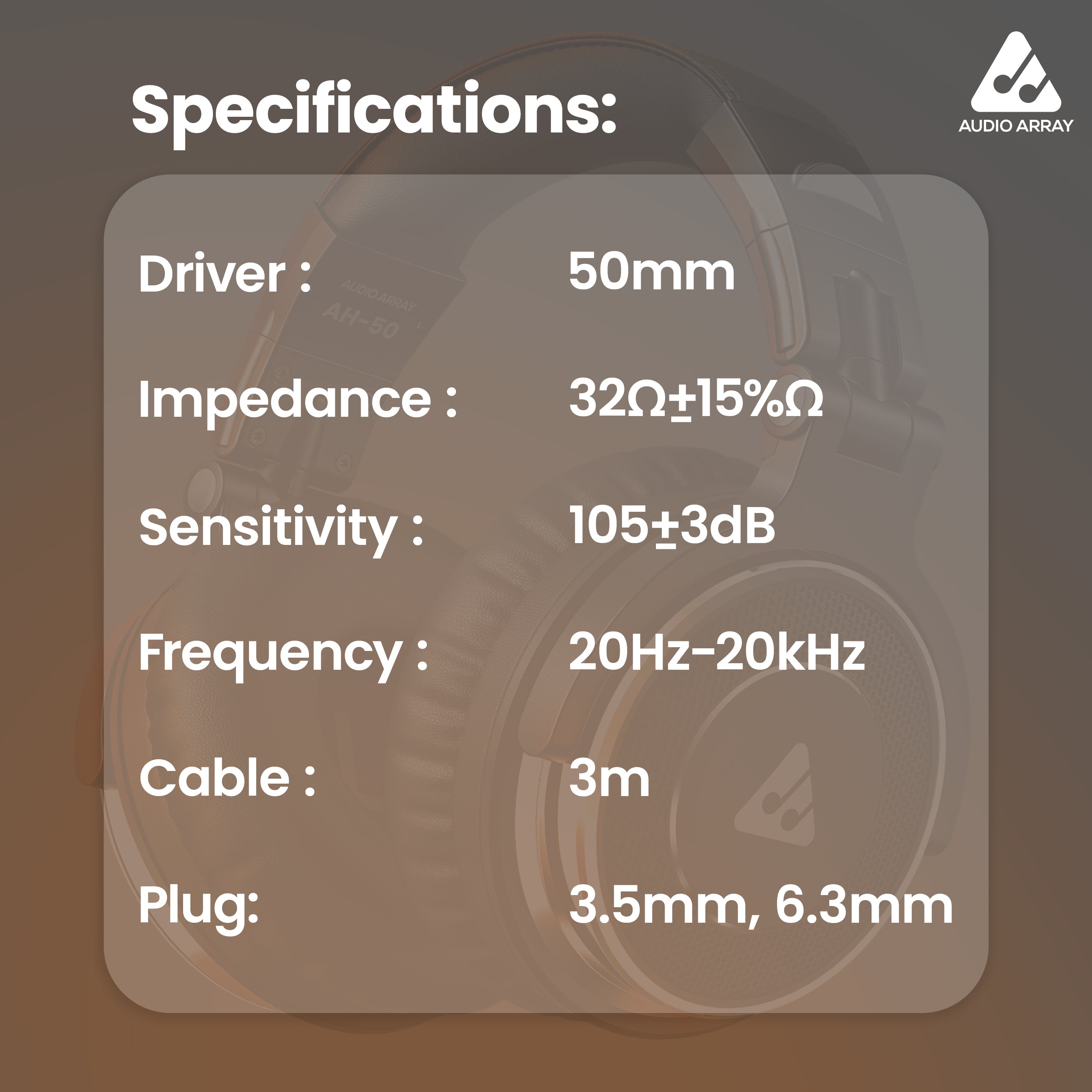 Audio Array AH-50 Professional 50mm DJ Monitoring Headphones