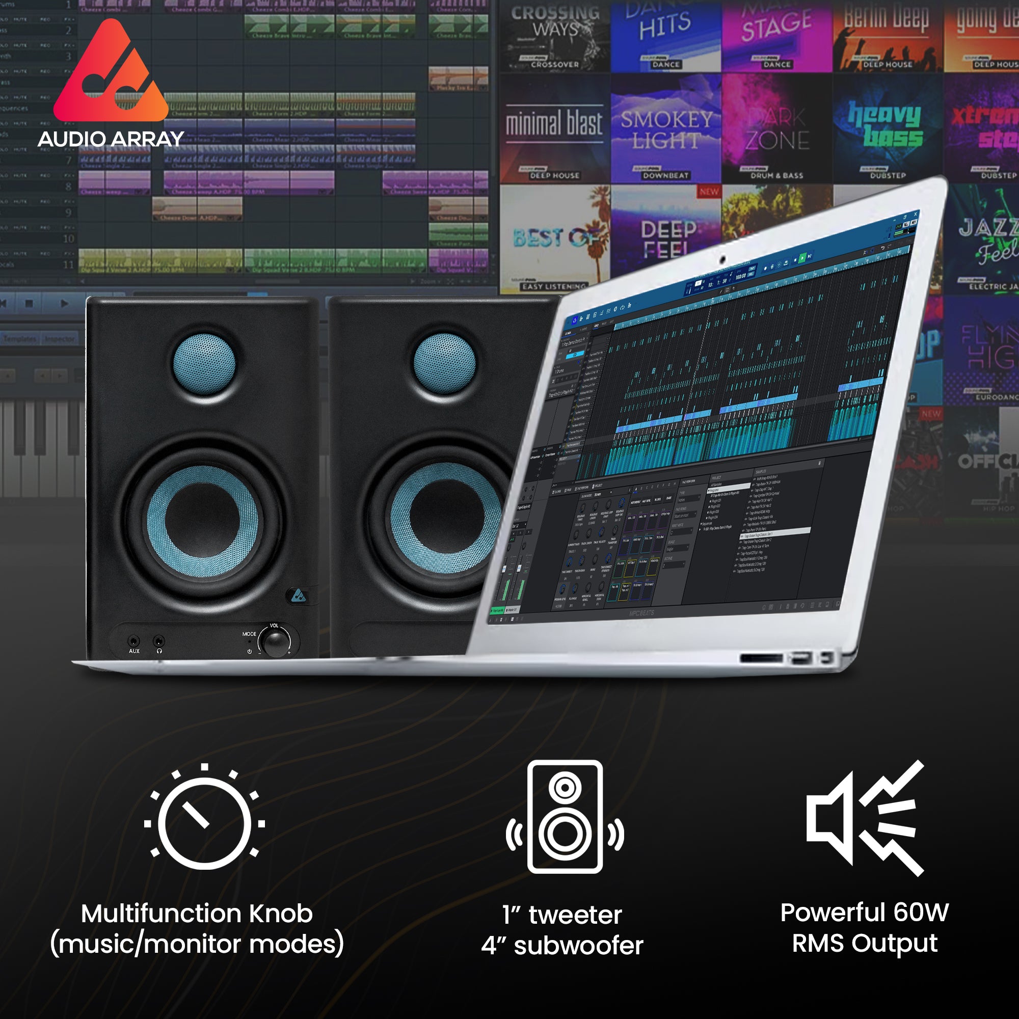 Audio Array AM-S1 Professional 4" Studio Monitor Speaker Pair