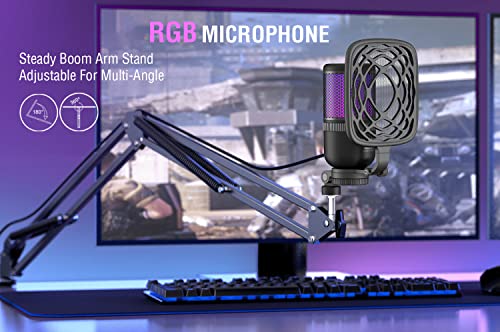 AM-C26 RGB USB Plug & Play Condenser Microphone Kit with Boom Arm & Pop-filter