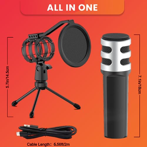 AM-C4 USB Plug & Play Condenser Microphone with Tripod, Pop-Filter & Shock Mount