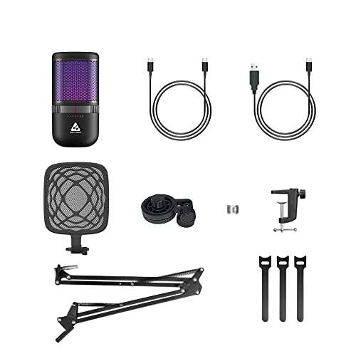 AM-C26 RGB USB Plug & Play Condenser Microphone Kit with Boom Arm & Pop-filter