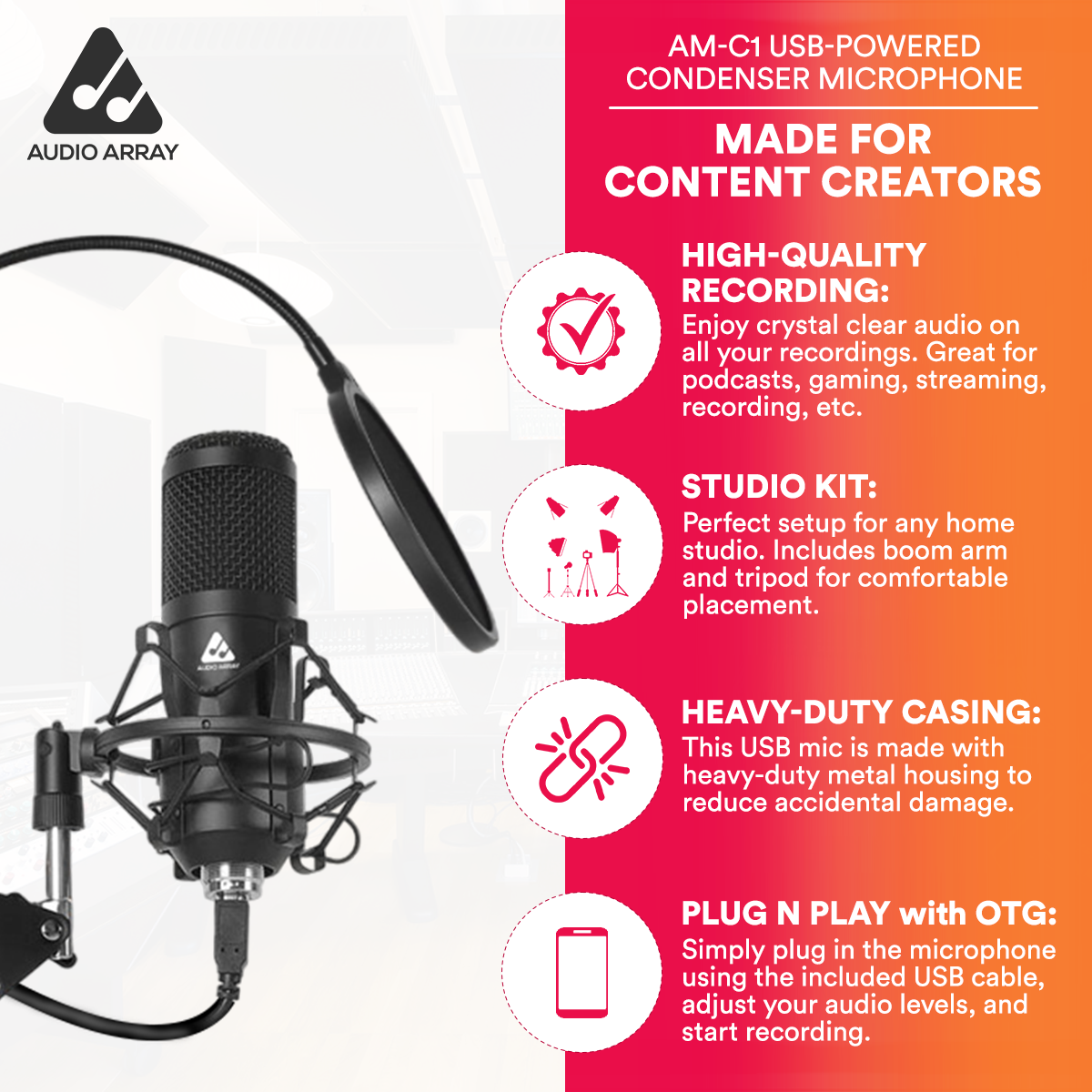 AM-C1 USB Condenser Microphone Kit