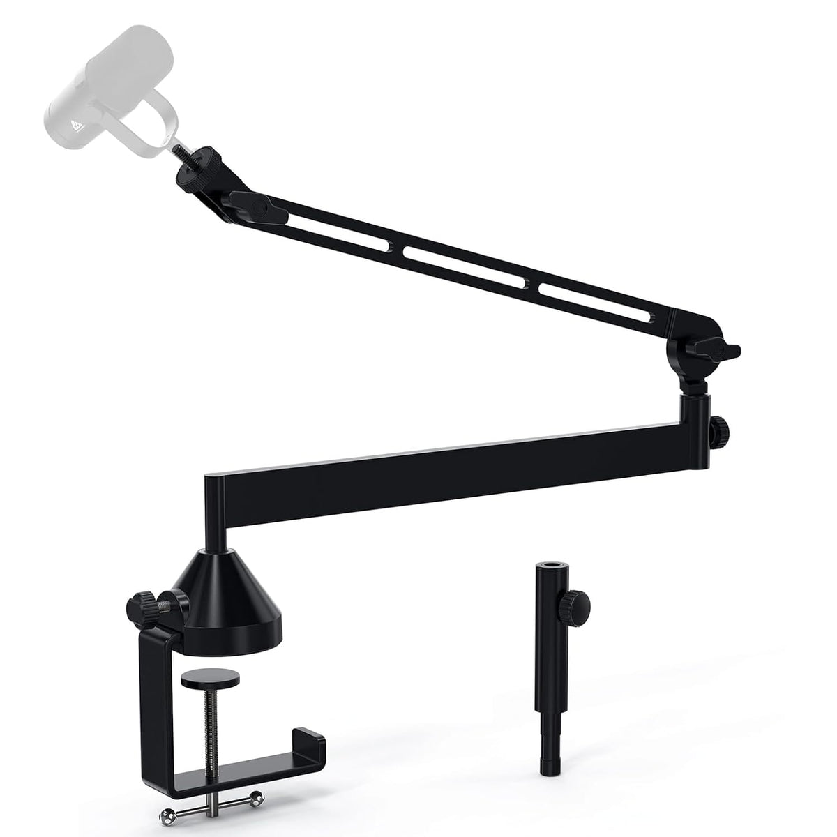 Audio Array AA-28 Heavy-Duty Adjustable Desk Mount Microphone Boom Arm – 8.5cm Extension, Articulated Swivel Arm, Multi-Angle, 5/8" Thread, Black