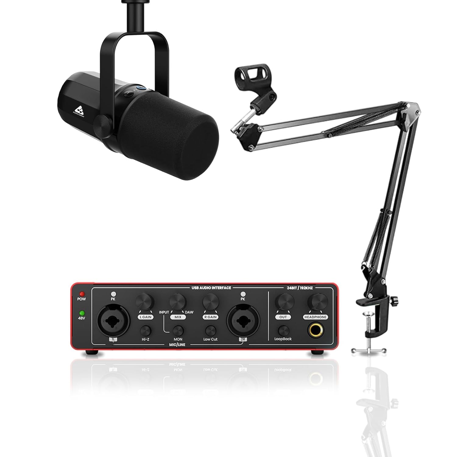 Audio Array Podcast Kit | USB/XLR Dynamic Mic with Boom Arm & Audio Interface | PB-09