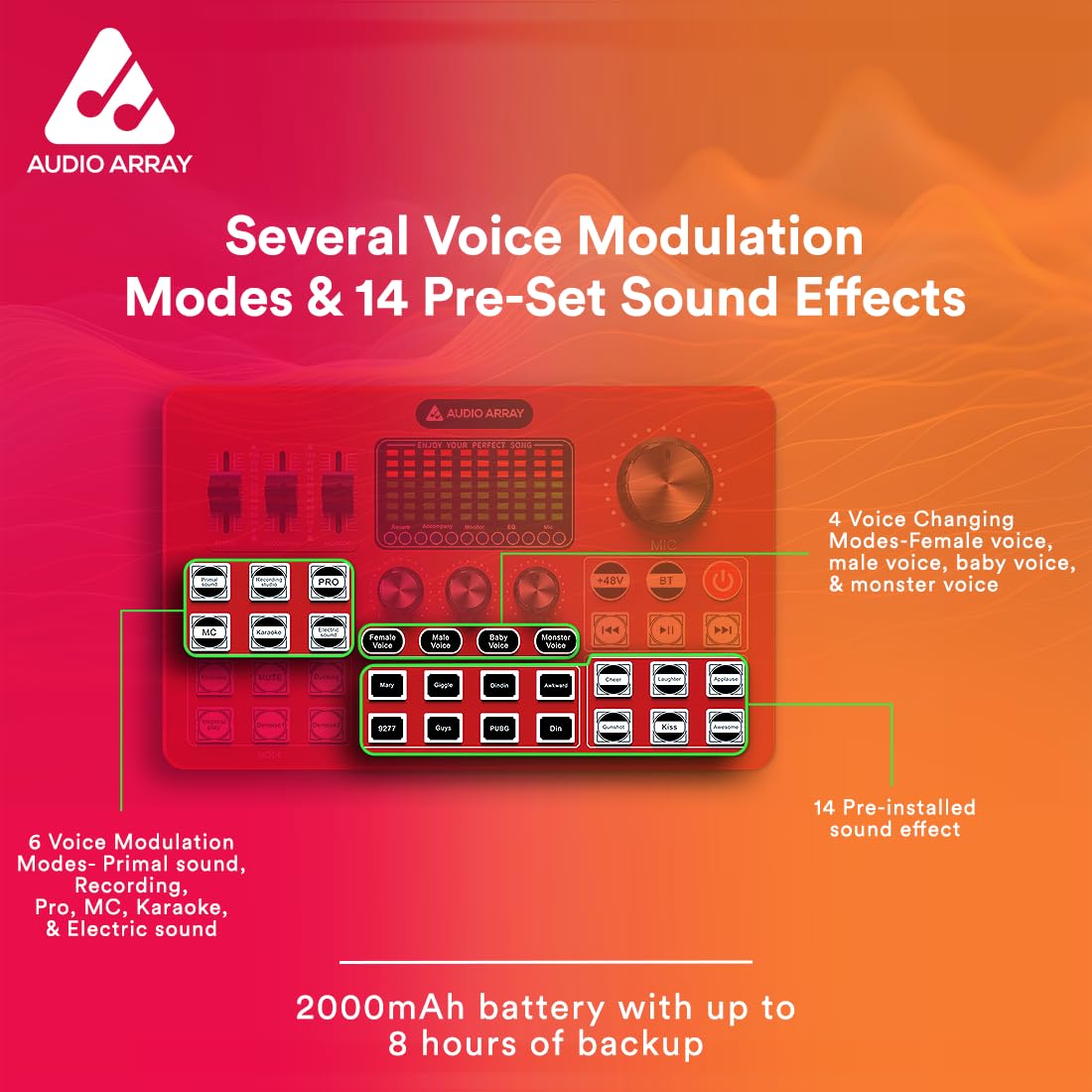 Audio Array AI-10 Professional Live Soundcard Mixer with Bluetooth