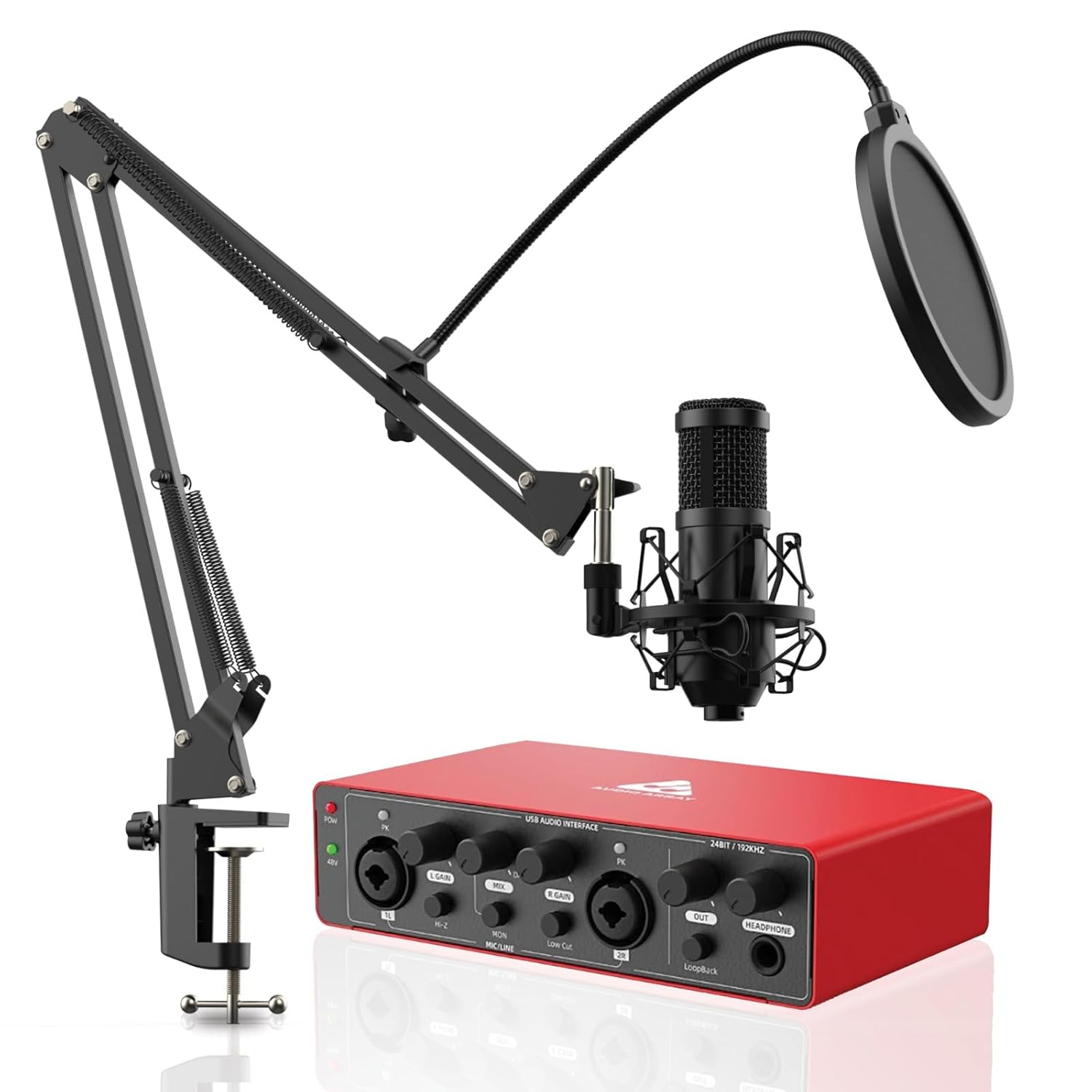 Audio Array Podcast Bundle with USB Condenser Mic Kit, Audio Interface PB-08