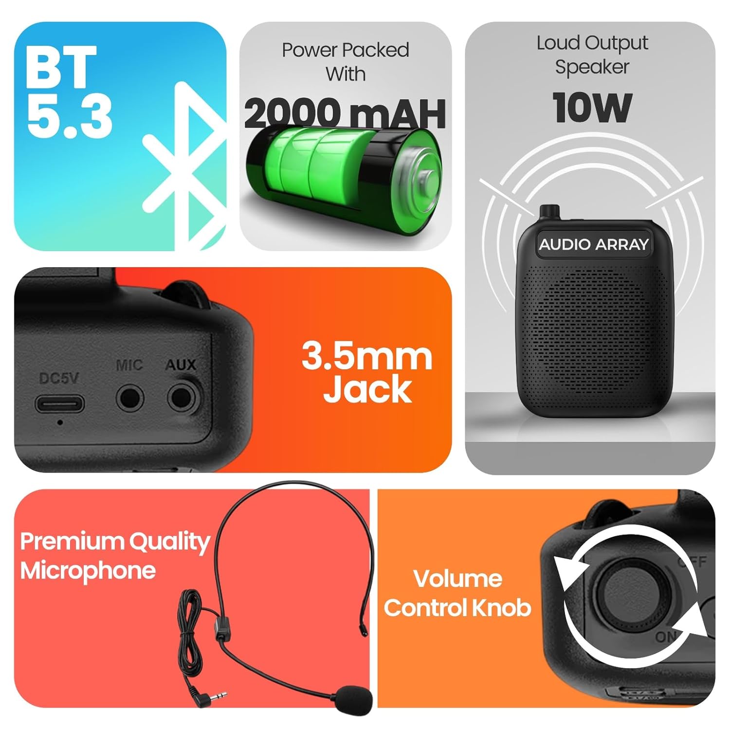 Audio Array AM-W47 Voice Amplifier, 10W Speaker & Wired Mic