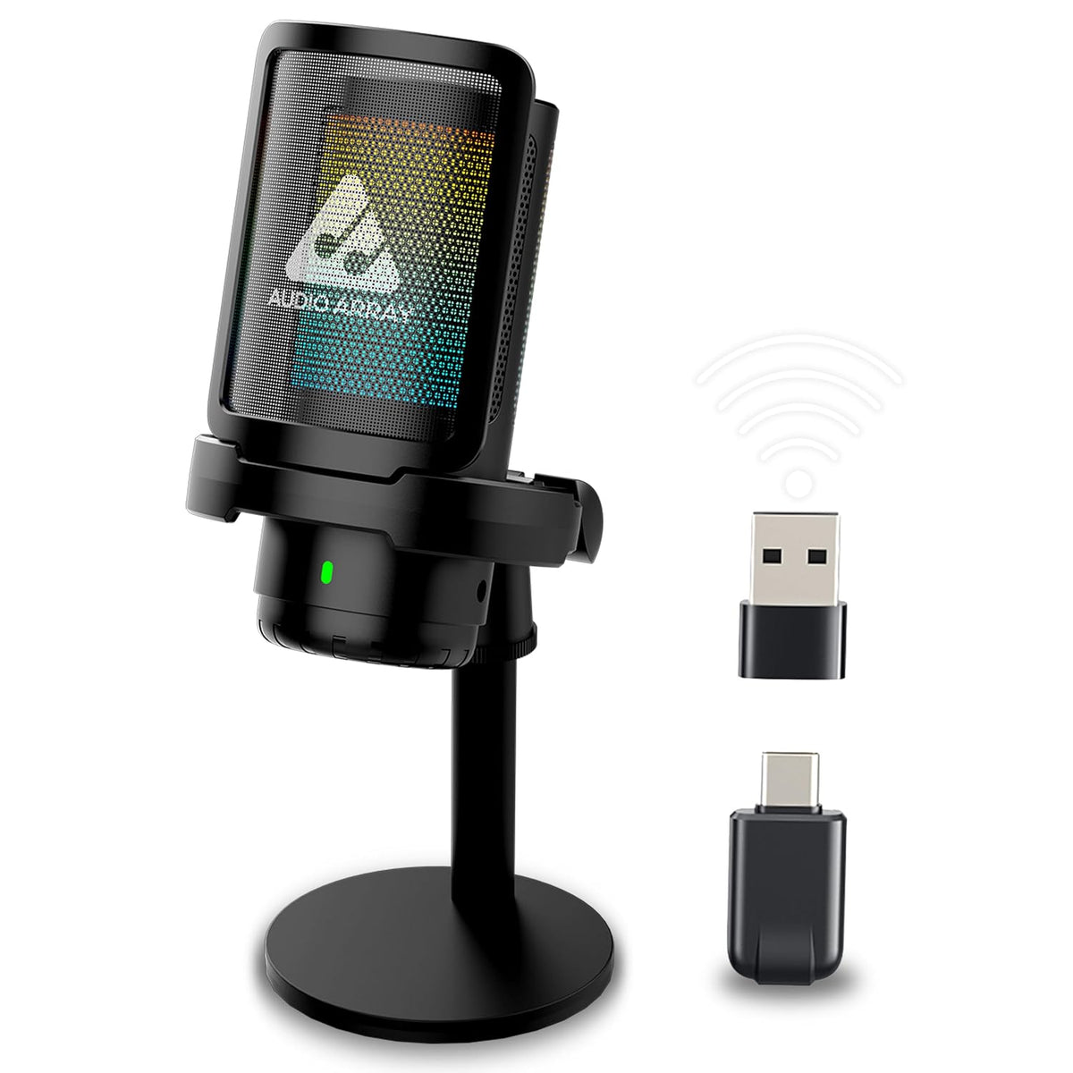 Audio Array AM-W25 Wireless USB Condenser Microphone – 24-Bit/48kHz, AI Noise Cancellation, 50-Hour Runtime, Cardioid, Low Latency, RGB Lighting