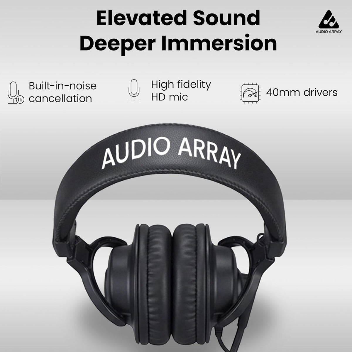 Audio Array AH-40 Pro Studio Headphones – 40mm Driver, 32Ω, Closed-Back Design, 3m Cable