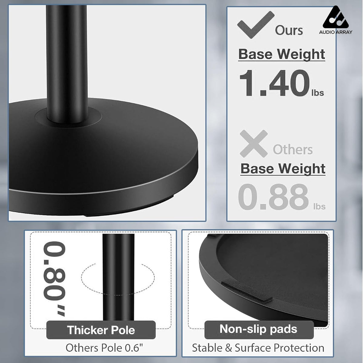 Audio Array AA-26 Pro Heavy-Duty Adjustable Desktop Microphone Stand – Weighted Base, Height Adjustable, 5/8"-27 Thread, Black