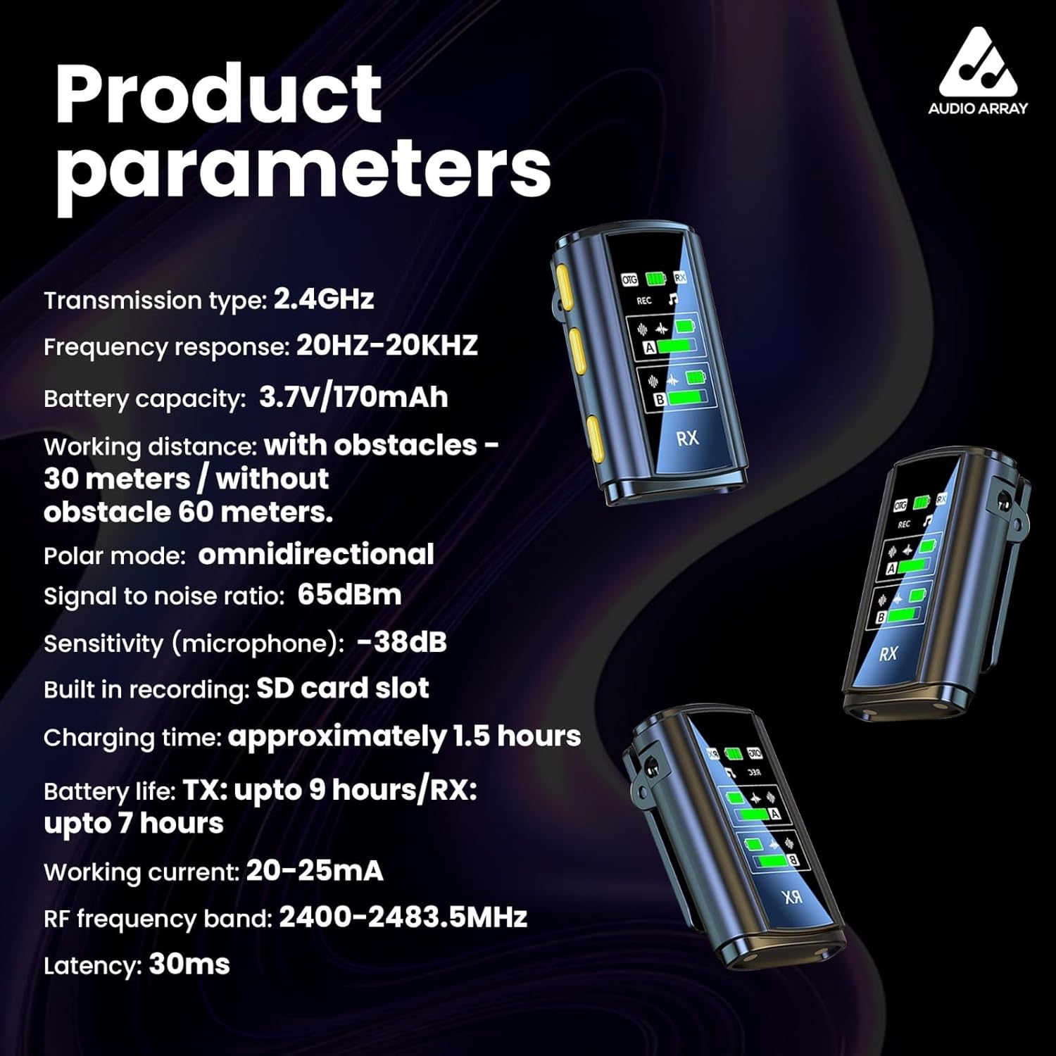 Audio Array AM-W21 Wireless Microphone Kit | Built in recording, noise reduction & echo | Smartphones, Cameras, Laptops