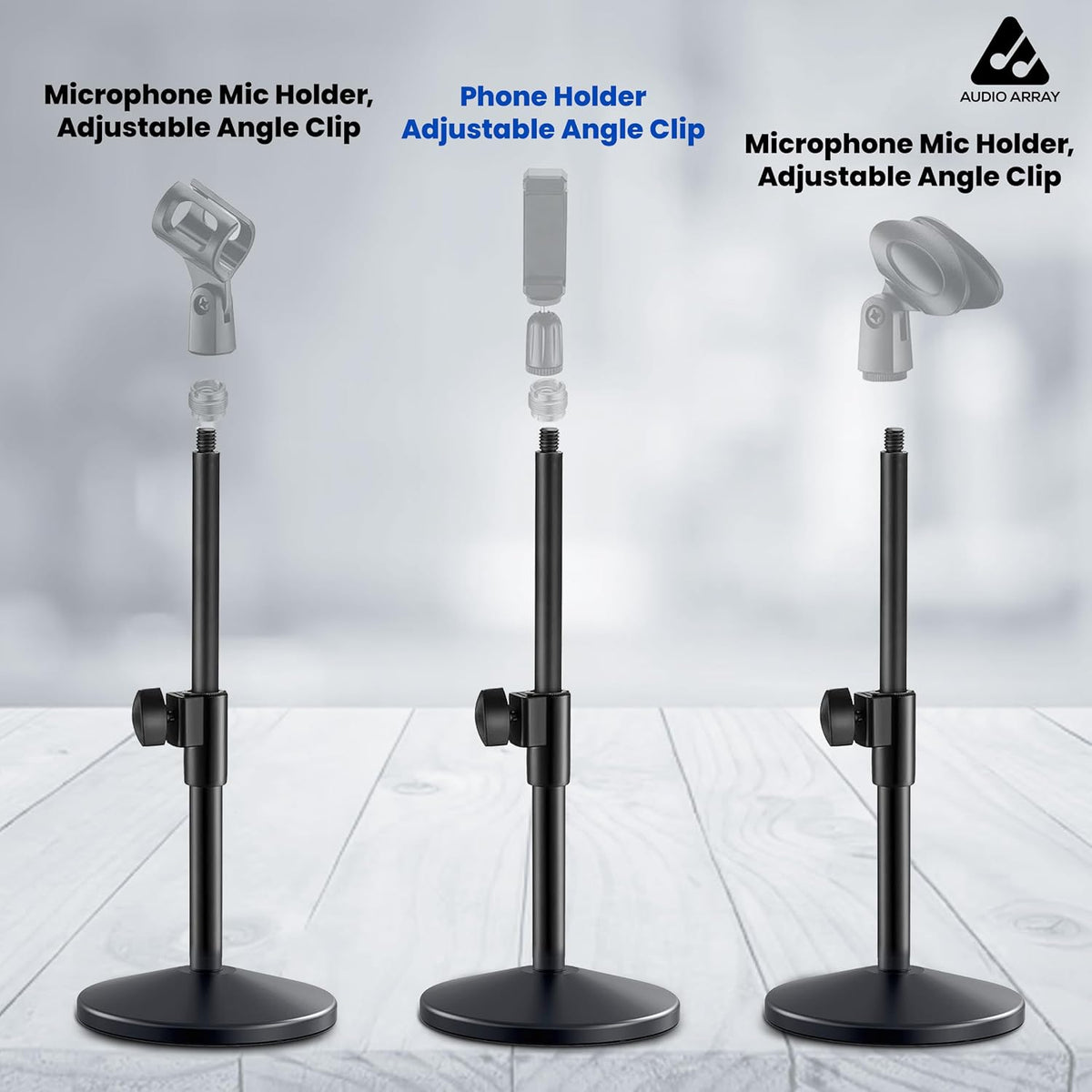 Audio Array AA-26 Pro Heavy-Duty Adjustable Desktop Microphone Stand – Weighted Base, Height Adjustable, 5/8"-27 Thread, Black