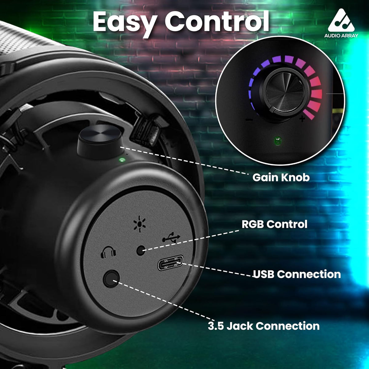 Audio Array AM-C53 USB Condenser Microphone – 24-Bit/192kHz, AI Noise Cancellation, Cardioid, Direct Monitoring