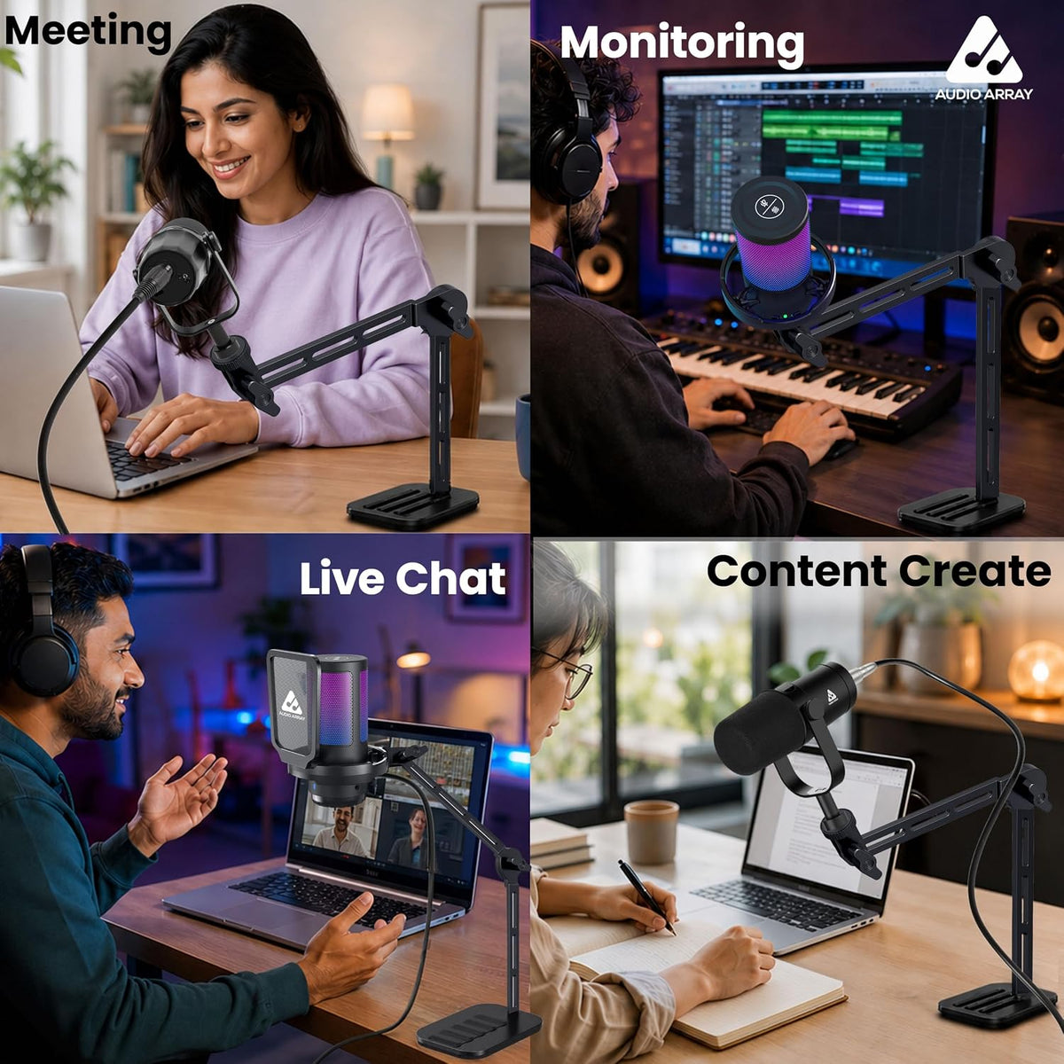 Audio Array AA-27 Heavy-Duty Desktop Microphone Boom Arm Stand – Counterbalance, Multi-Angle Swivel Arm, Weighted Anti-Slip Base, 5/8"-27 & 3/8" Adapter, Black