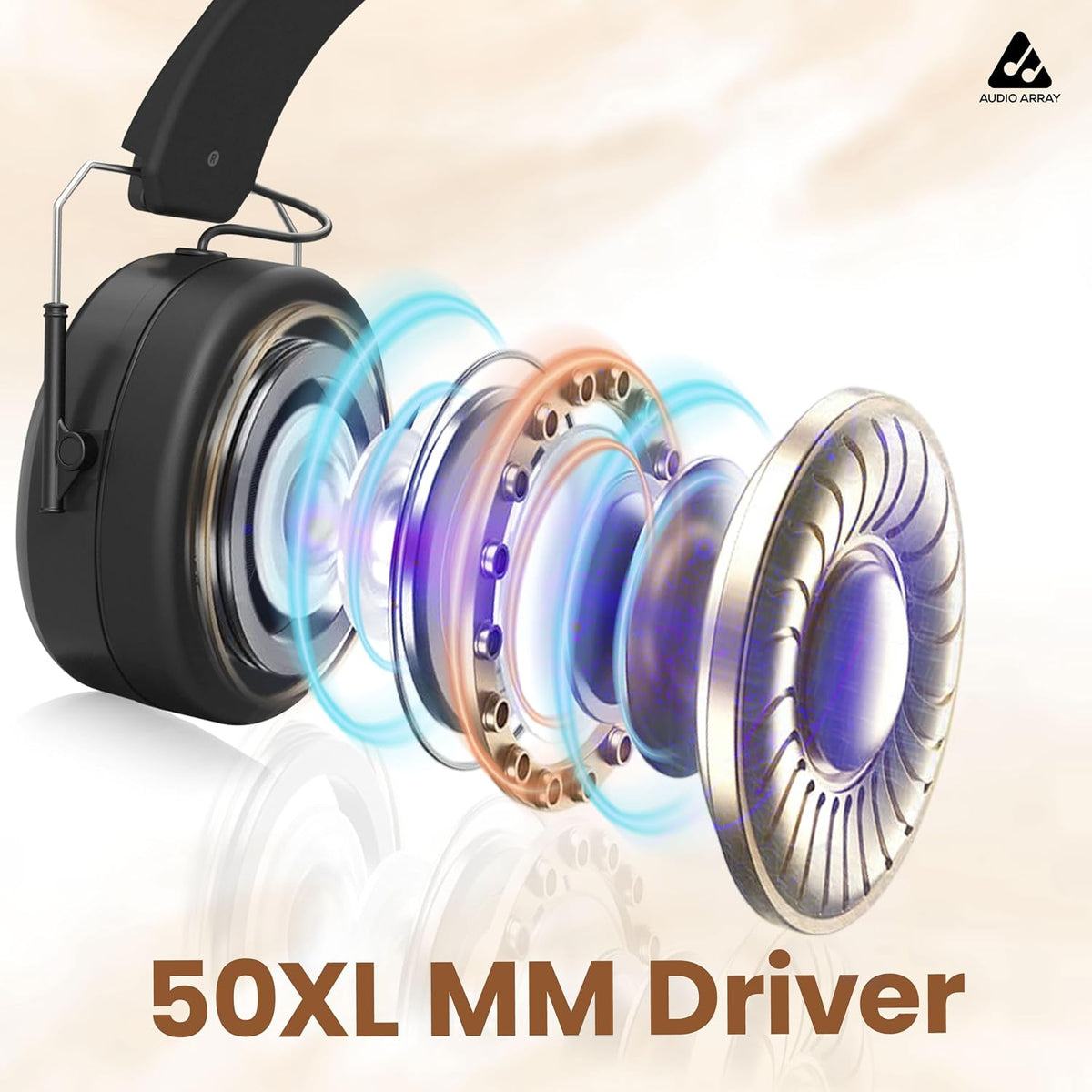 Audio Array AH-50-DH Studio & Drumming Headphones – 50mm Driver, 32Ω, Closed-Back, Passive Noise Cancellation, 3m Cable