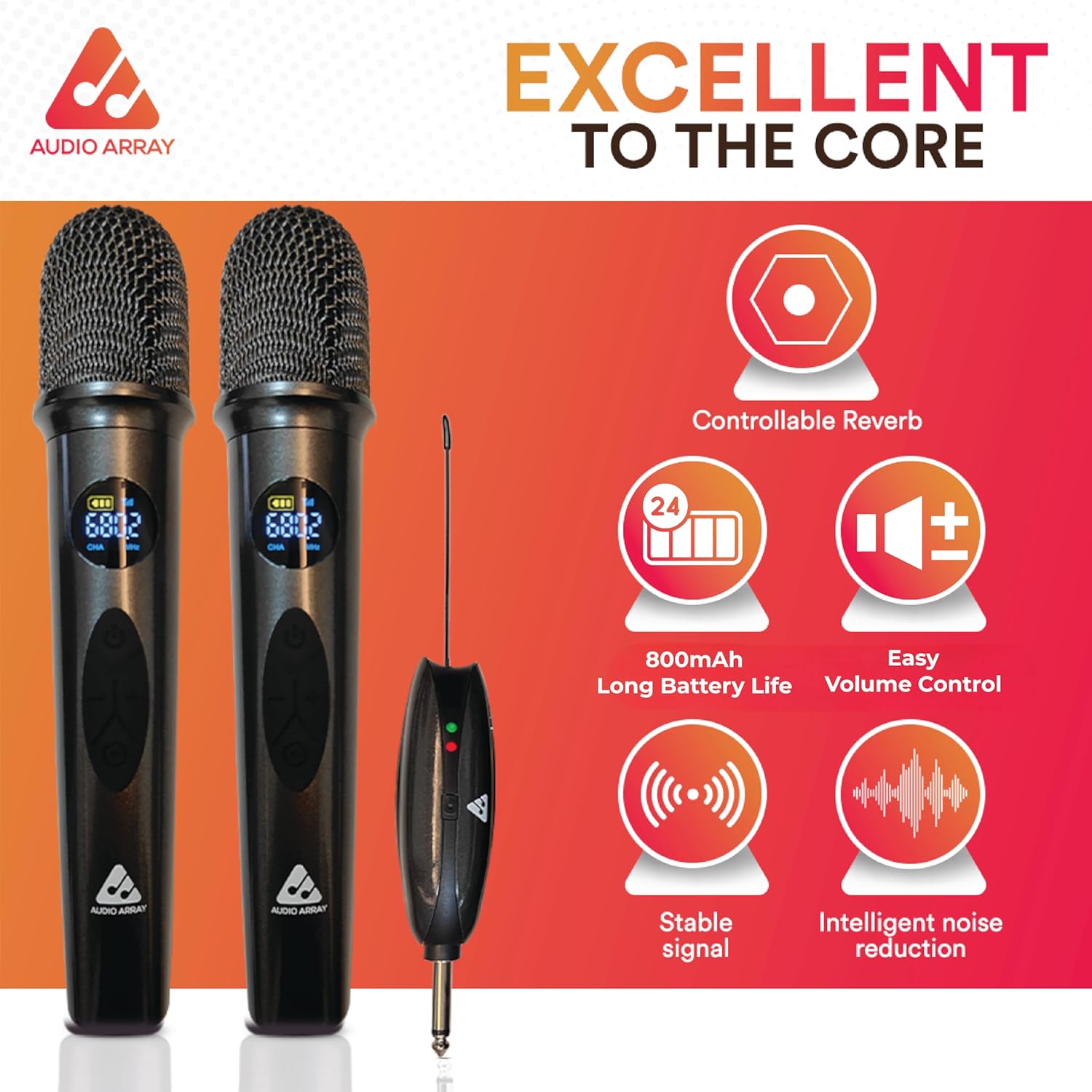 Audio Array AM-W35 UHF Dual Wireless Premium Microphones for Karaoke | 6-8 Hours Battery Backup | Range up to 50M