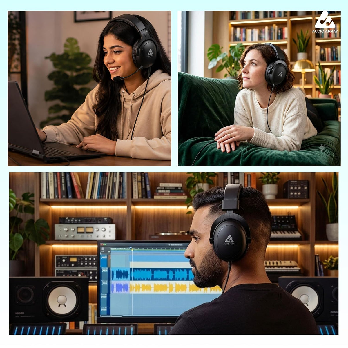 Audio Array AH-53 Pro Studio Monitoring Headphones – 53mm Driver, 64Ω, Closed-Back, 5Hz–30kHz, 4m Cable