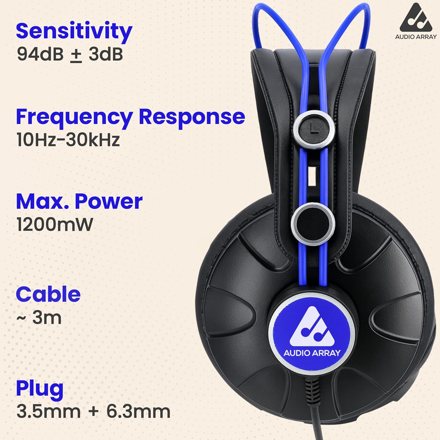 Audio Array AH-60-BL Professional Monitoring Headphones