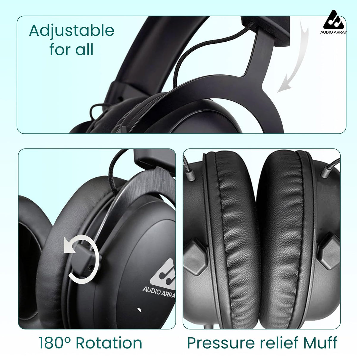 Audio Array AH-53 Pro Studio Monitoring Headphones – 53mm Driver, 64Ω, Closed-Back, 5Hz–30kHz, 4m Cable