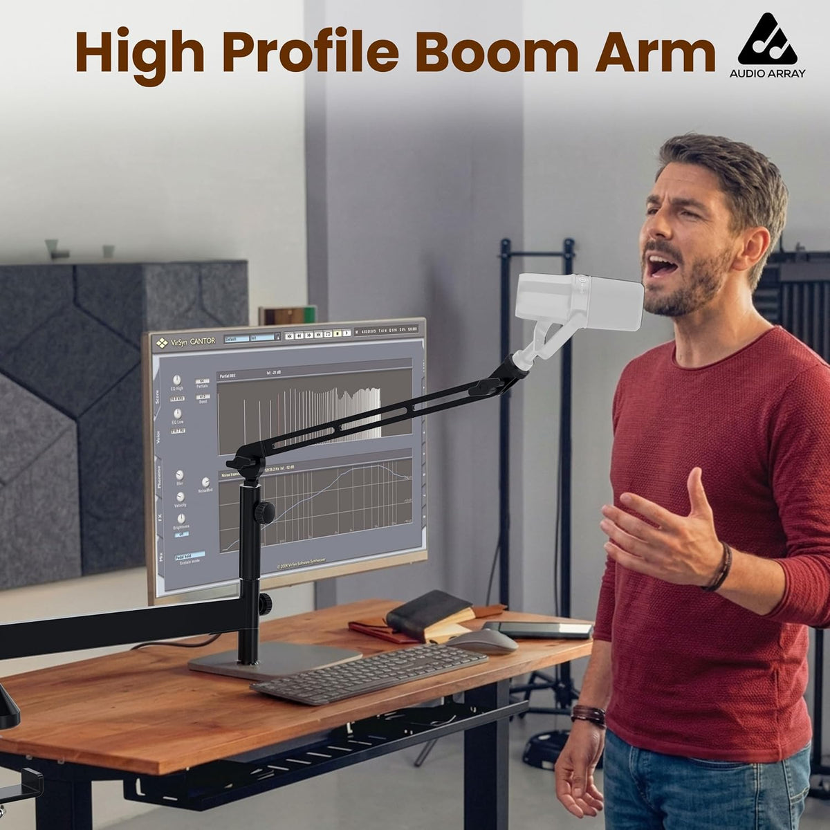 Audio Array AA-28 Heavy-Duty Adjustable Desk Mount Microphone Boom Arm – 8.5cm Extension, Articulated Swivel Arm, Multi-Angle, 5/8" Thread, Black