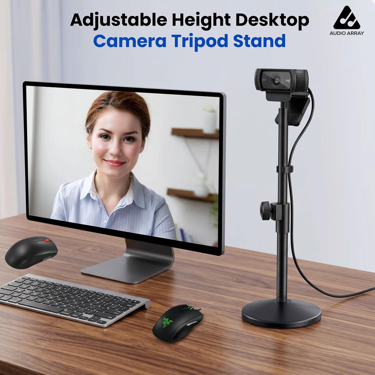 Audio Array AA-26 Pro Heavy-Duty Adjustable Desktop Microphone Stand – Weighted Base, Height Adjustable, 5/8"-27 Thread, Black