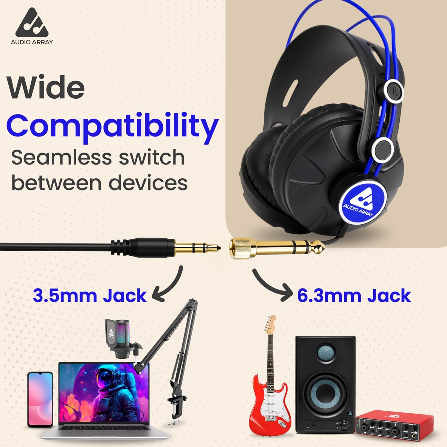 Audio Array AH-60-BL Professional Monitoring Headphones