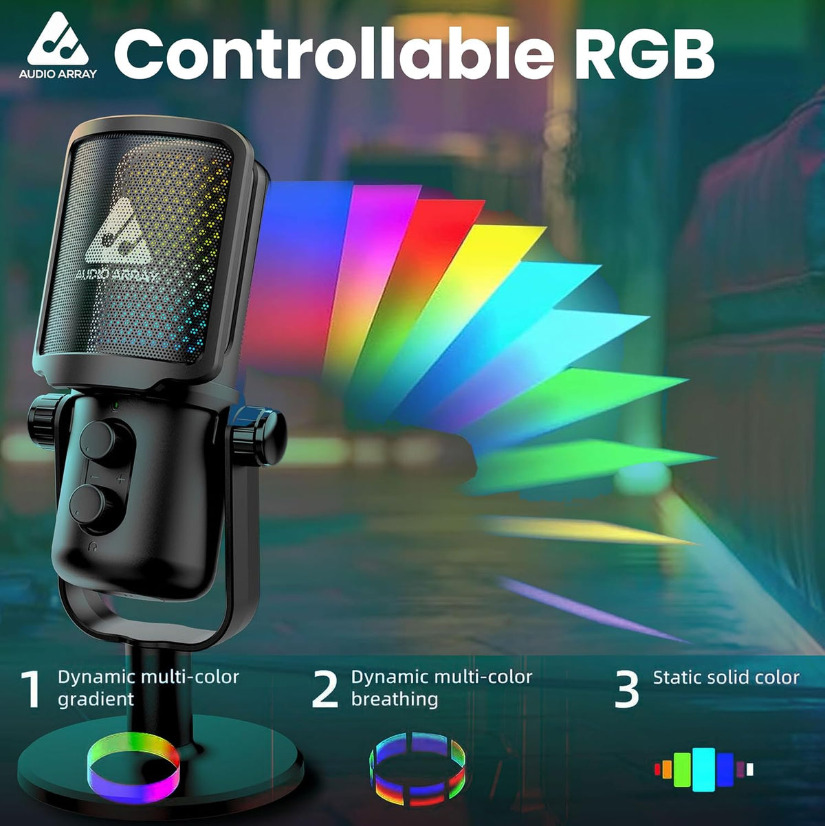 Audio Array AM-C54 USB Condenser Microphone – 24-Bit/192kHz, AI Noise Cancellation, Cardioid, Direct Monitoring, Gain & Headphone Control