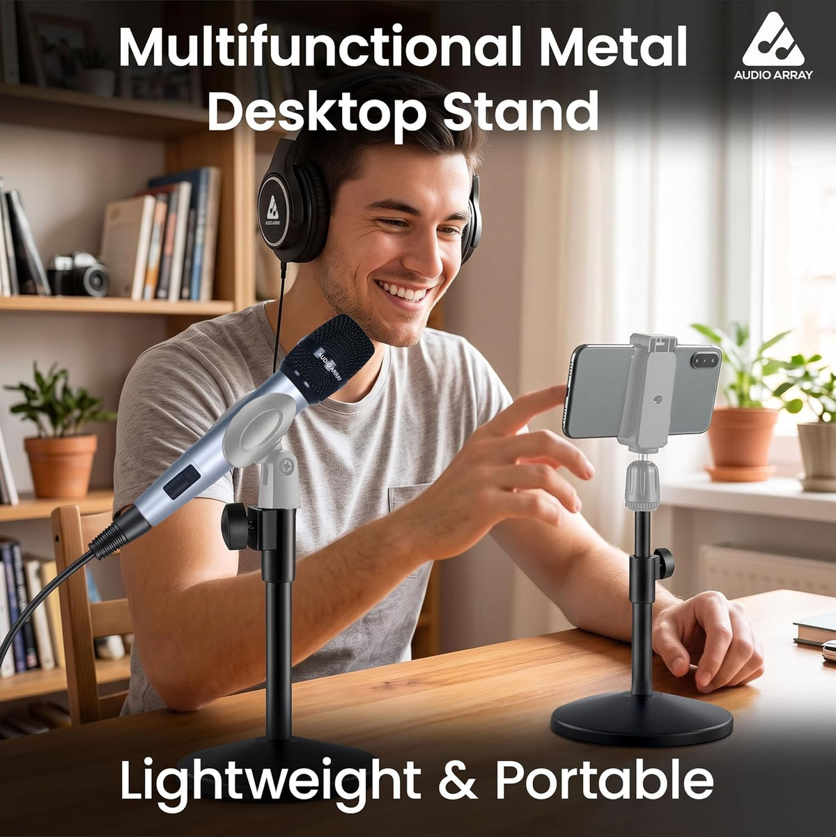 Audio Array AA-26 Pro Heavy-Duty Adjustable Desktop Microphone Stand – Weighted Base, Height Adjustable, 5/8"-27 Thread, Black