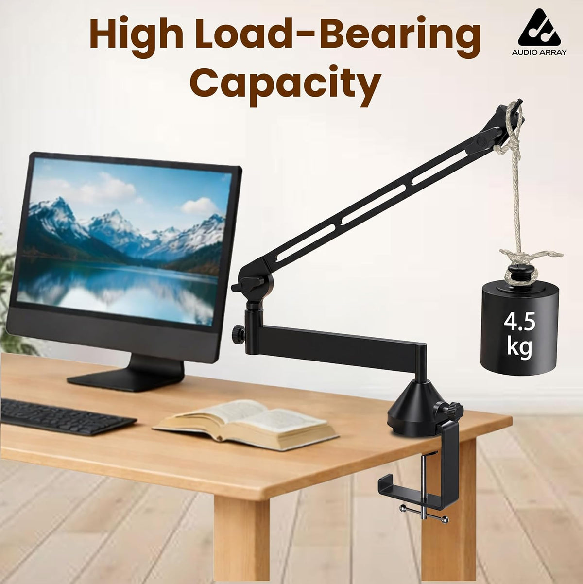 Audio Array AA-28 Heavy-Duty Adjustable Desk Mount Microphone Boom Arm – 8.5cm Extension, Articulated Swivel Arm, Multi-Angle, 5/8" Thread, Black