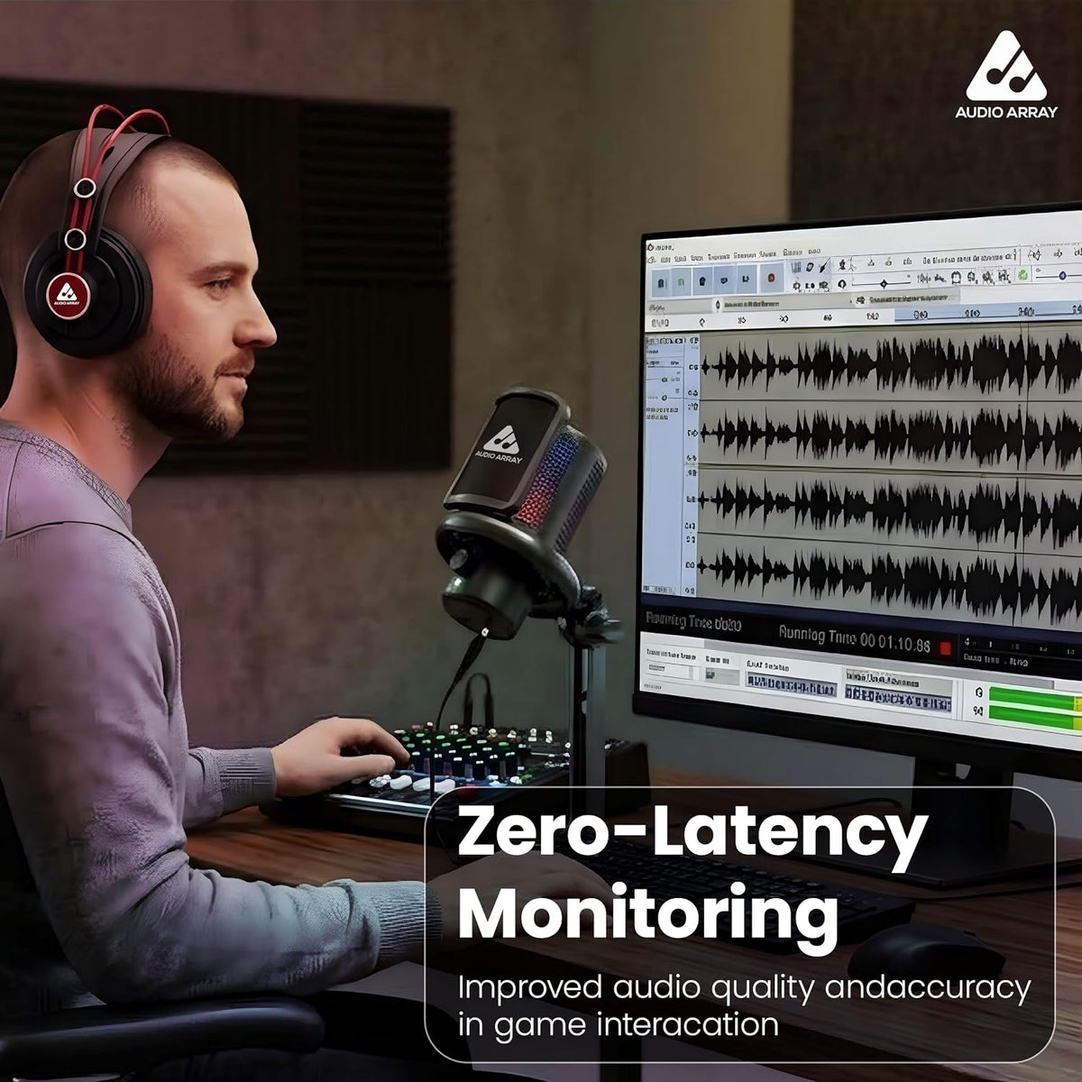 Audio Array AM-C53 USB Condenser Microphone – 24-Bit/192kHz, AI Noise Cancellation, Cardioid, Direct Monitoring